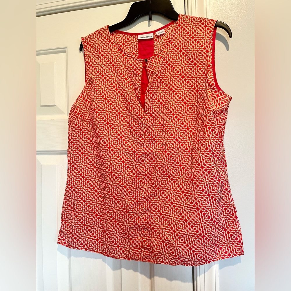Liz Claiborne cotton patterned sleeveless blouse women’s size large